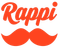 Logotipo de Rappi en letras naranjas con un icono de bigote estilizado debajo.