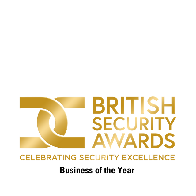 The British Security Awards logo in gold, featuring the text "Business of the Year" beneath it.