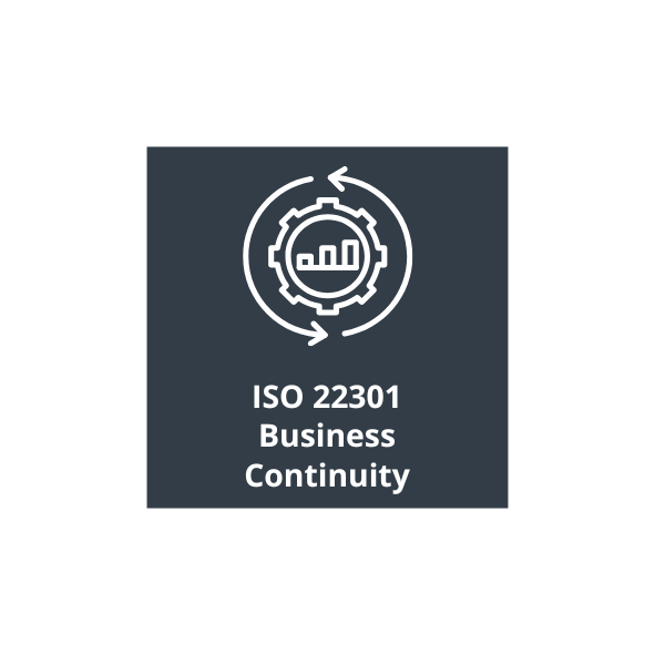 A dark grey square icon featuring a white gear symbol with a bar chart inside, surrounded by circular arrows. 