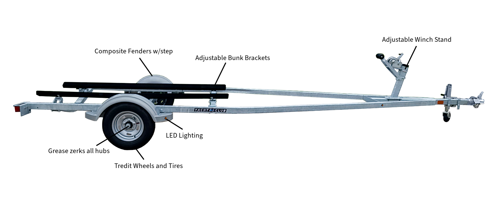 standard yacht club boat trailer features galvanized