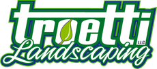 Troetti Landscaping logo in green and white with a leaf icon