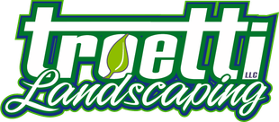 Troetti Landscaping logo in green and white with a leaf icon