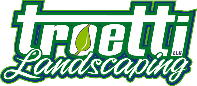 Troetti Landscaping logo in green and white with a leaf icon