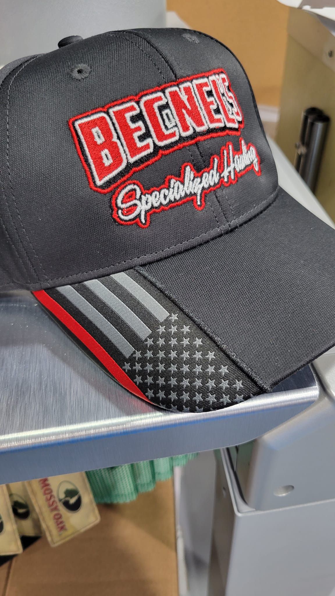 Black cap with red and white 