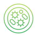 A line icon of bacteria in a petri dish.