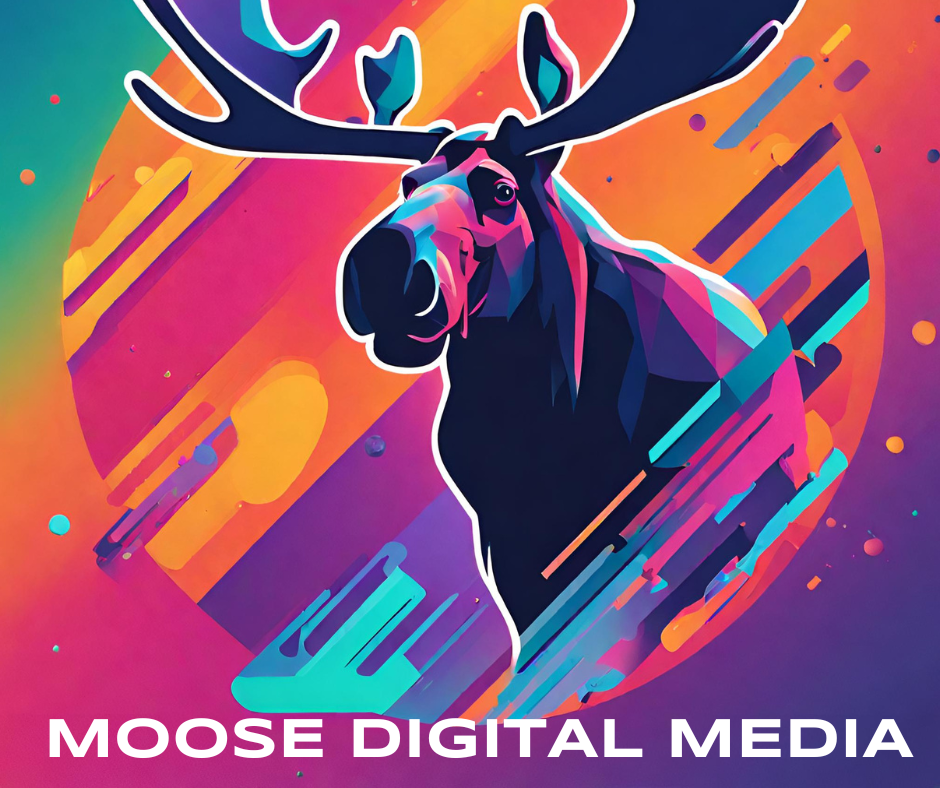 An advertisement for moose digital media shows a moose on a colorful background