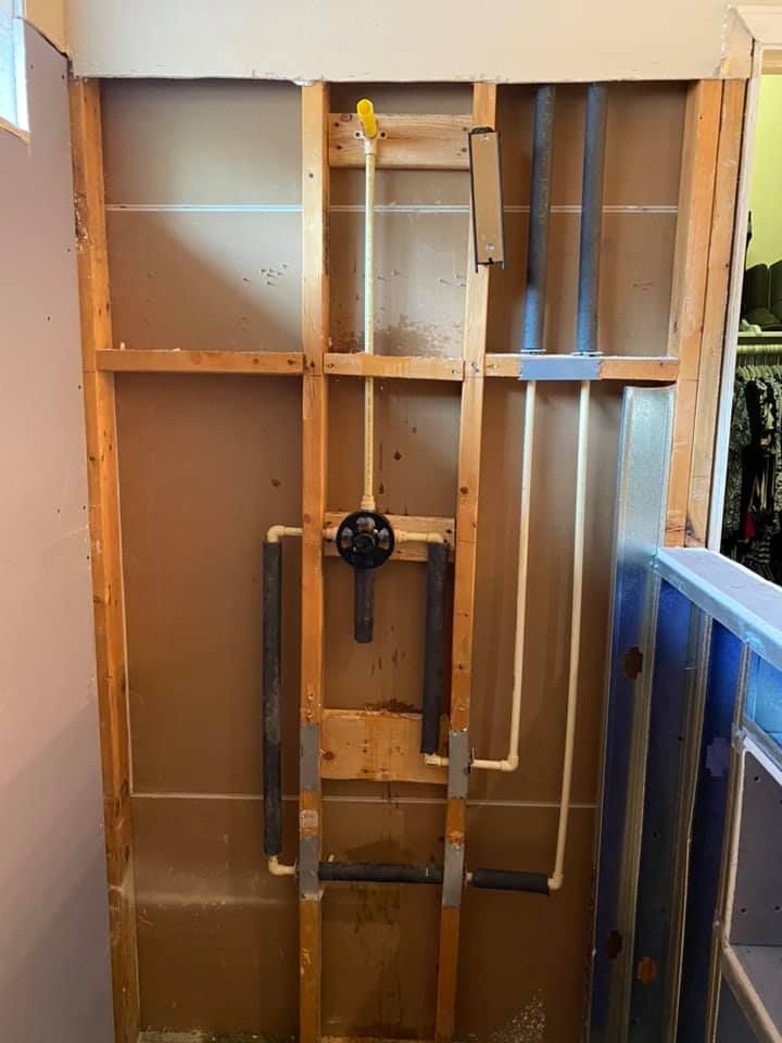 Fast Track Plumbing providing Bathroom Renovation Services Spring TX in an unfinished bathroom with exposed plumbing.