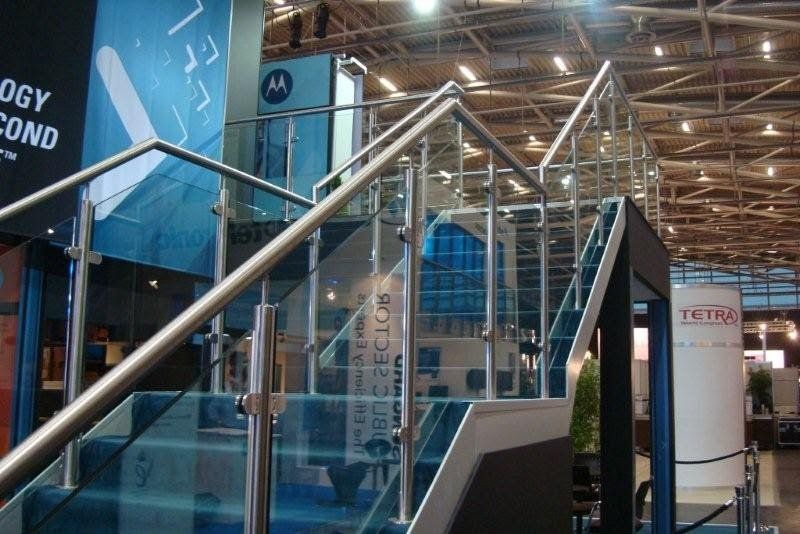 A staircase with a sign that says motorola on it