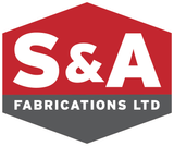 A red and white logo for s & a fabrications ltd