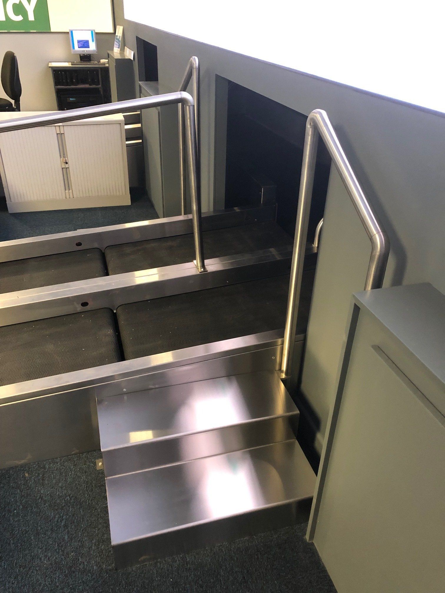A stainless steel staircase 