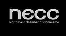 The north east chamber of commerce logo is on a black background.