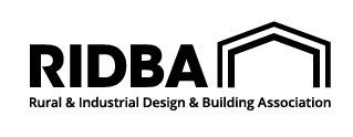 A black and white logo for ridba rural and industrial design and building association.