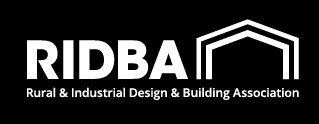 The logo for the rural and industrial design and building association is white on a black background.