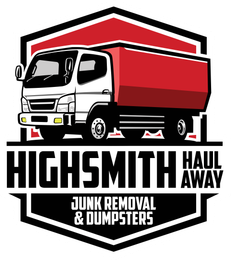 Highsmith Haul Away logo with a red-and-white dump truck and text for junk removal & dumpsters