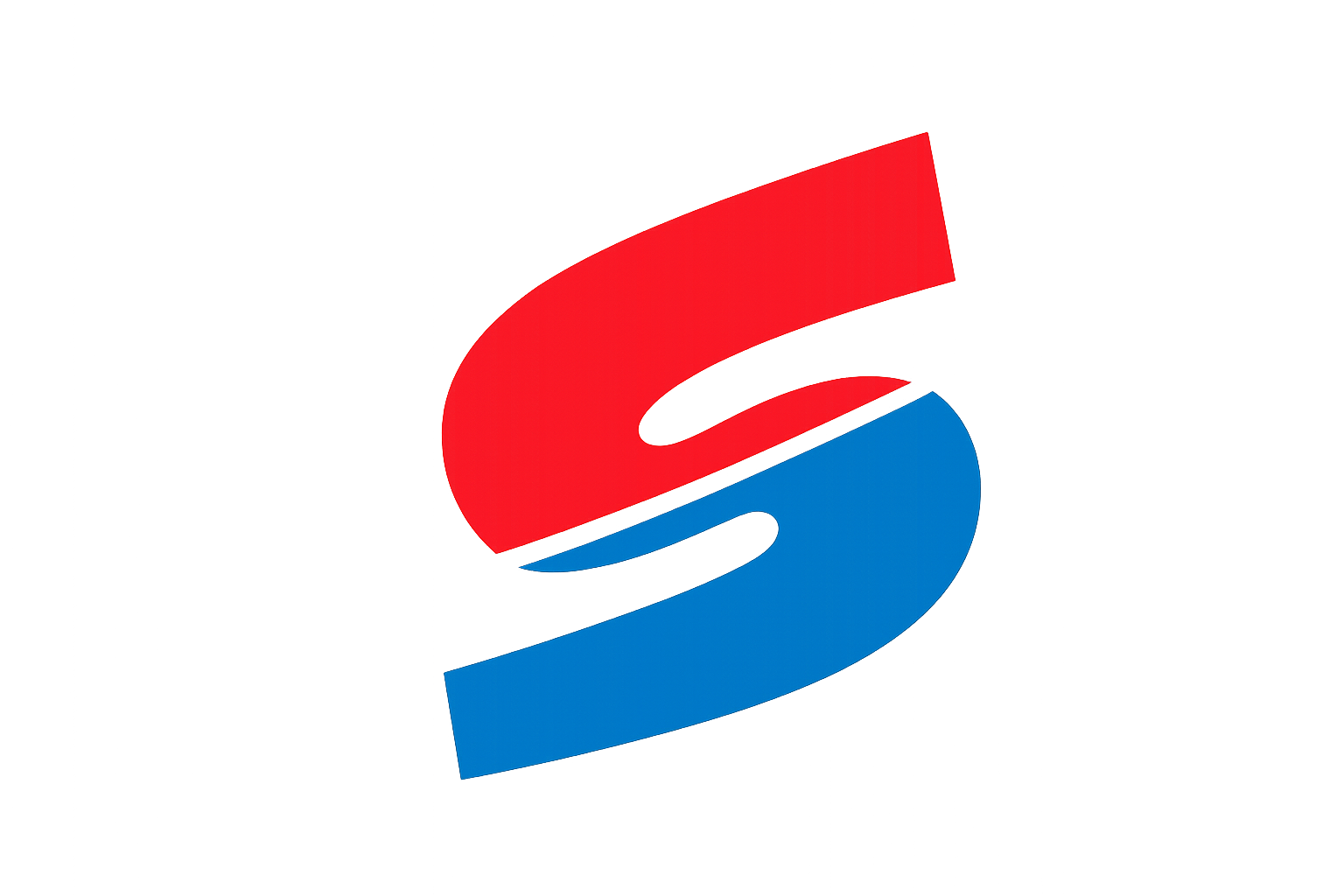 Stylized red and blue S-shaped logo on a white background