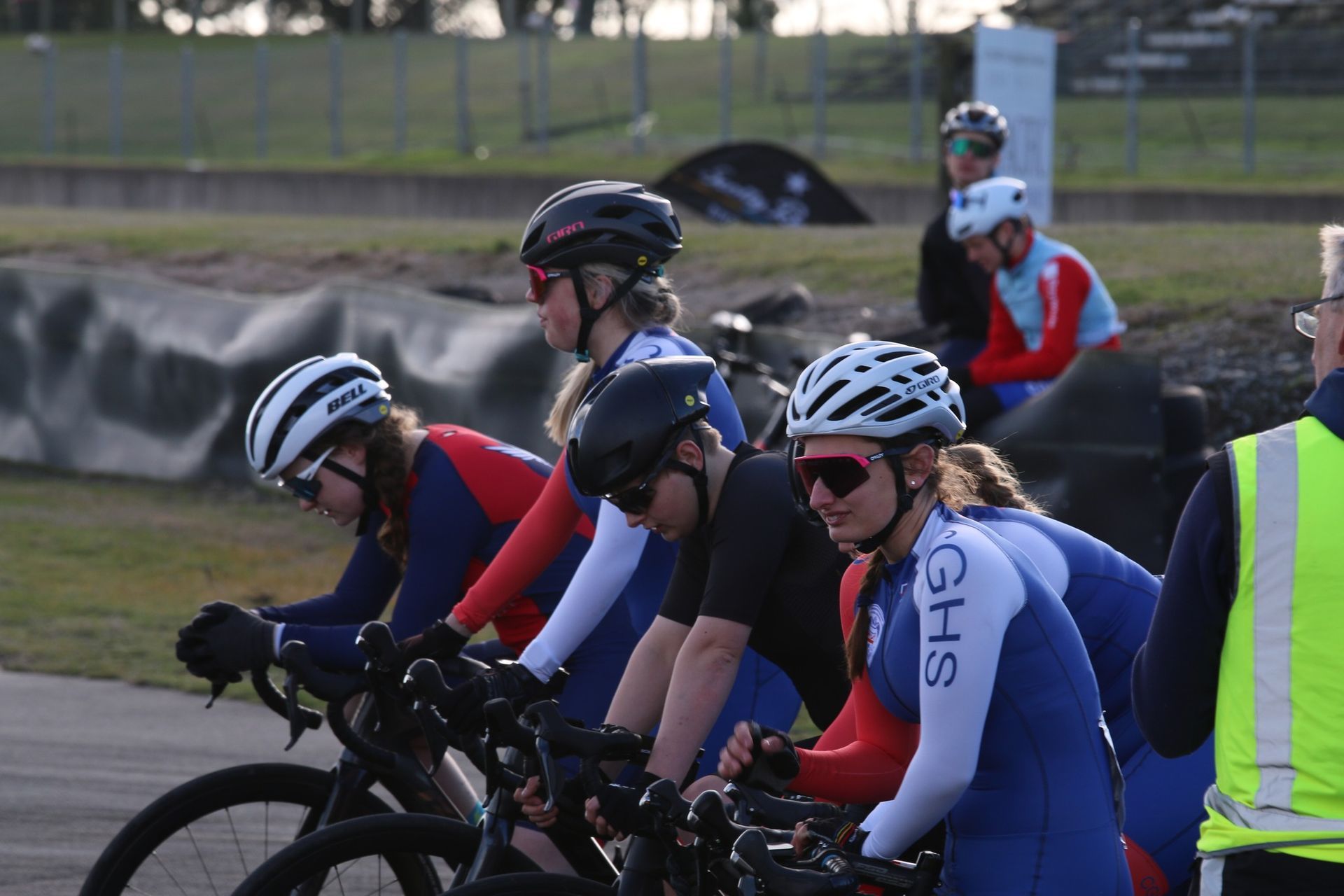 Girls racing at school cycling event