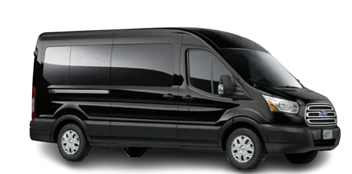 Black passenger van side view on a white background