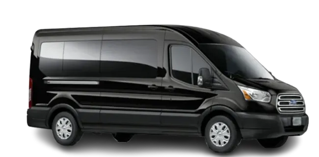Black cargo van in side view on a white background