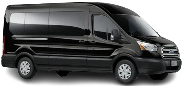 Black cargo van in side view on a white background