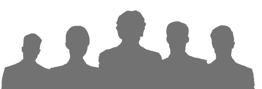 Silhouettes of five people standing in a row on a white background