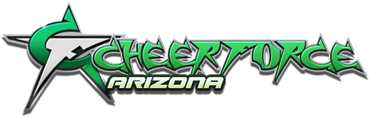 Green and black “Cheerforce Arizona” logo with stylized star and swoosh on white background