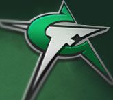 Green and silver stylized bird logo on a dark background