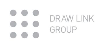 Logo for Draw Link Group, featuring nine gray dots in a 3x3 grid with text to the right.
