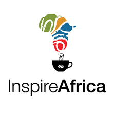 Logo: Africa map with coffee cup, colorful, text