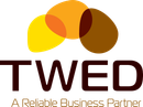 TWEED logo with overlapping yellow, orange, and brown shapes above dark brown text: