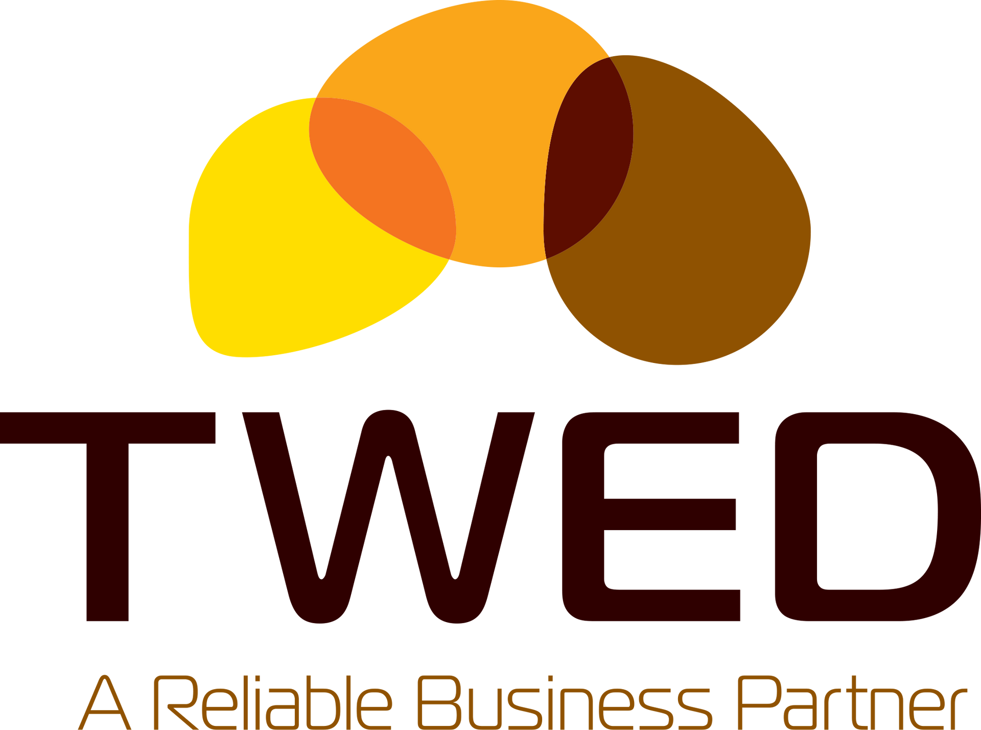 TWEED logo with overlapping yellow, orange, and brown shapes above dark brown text: