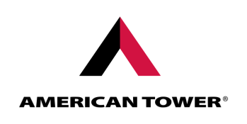 Logo of American Tower: an A-shaped design with a black and red triangle above the company name in black.