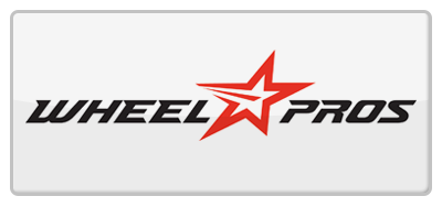 Wheel Pros logo: black text, a red star with white streaks, on a white, rectangular background.