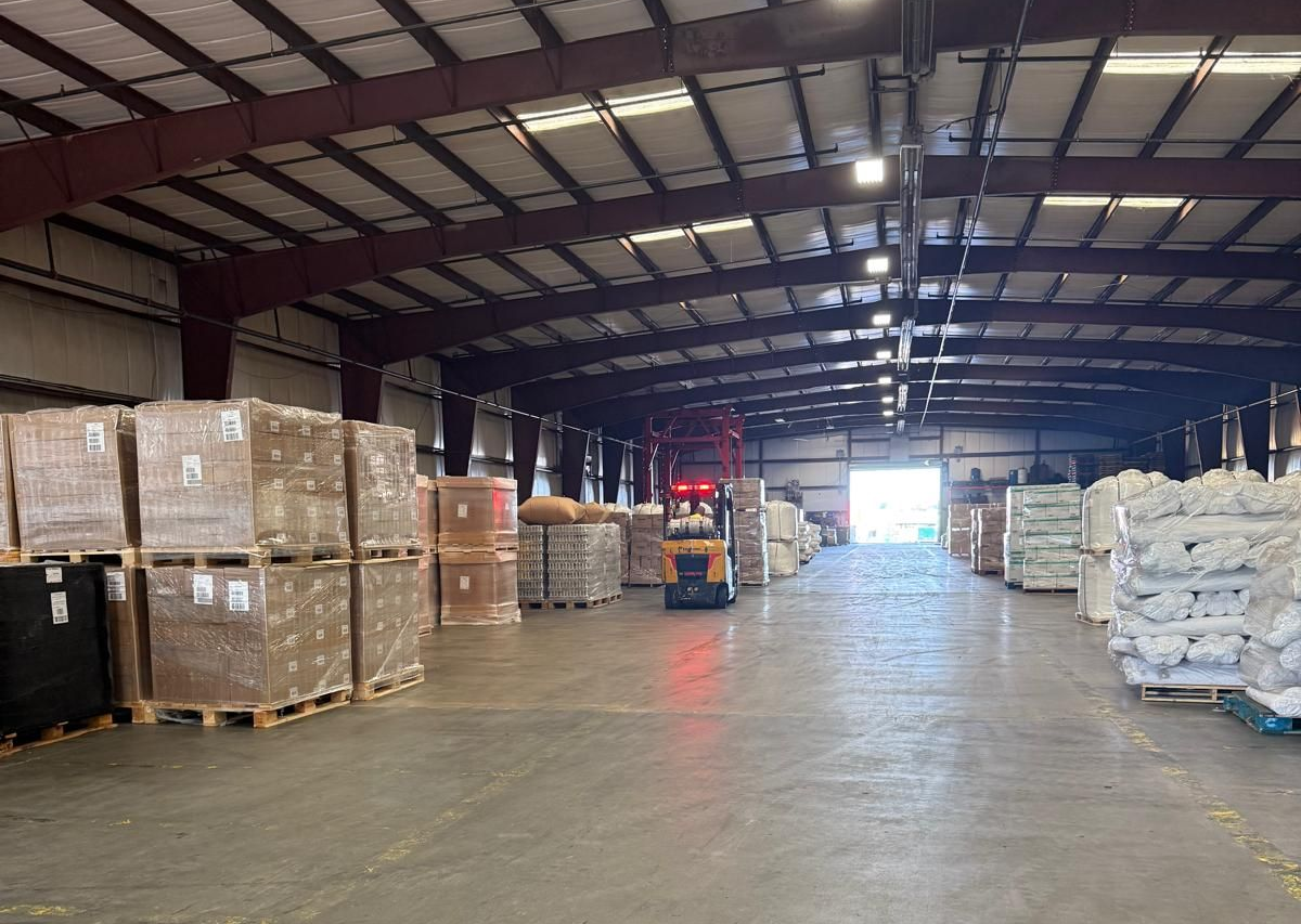 warehouse with pallets of material