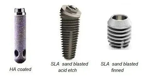 Three different types of dental implants are shown on a white background.