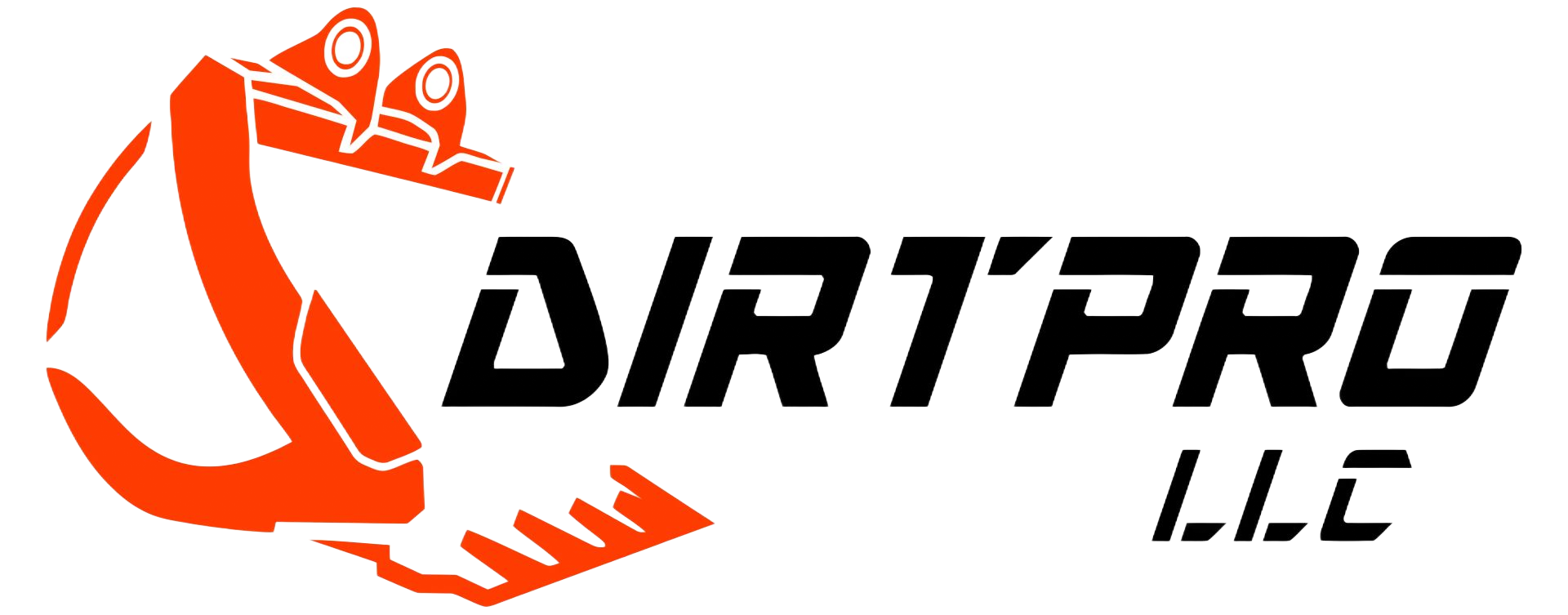 DIRTPRO LLC logo. Excavator bucket scooping the business name.