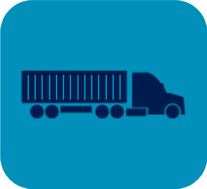 Blue truck icon on a teal rounded square background