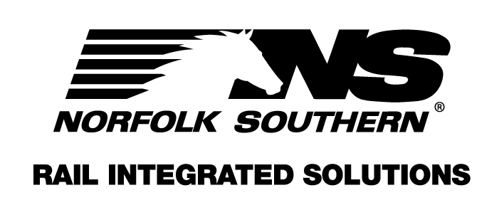 Norfolk Southern railroad logo with “Rail Integrated Solutions” text in black and white
