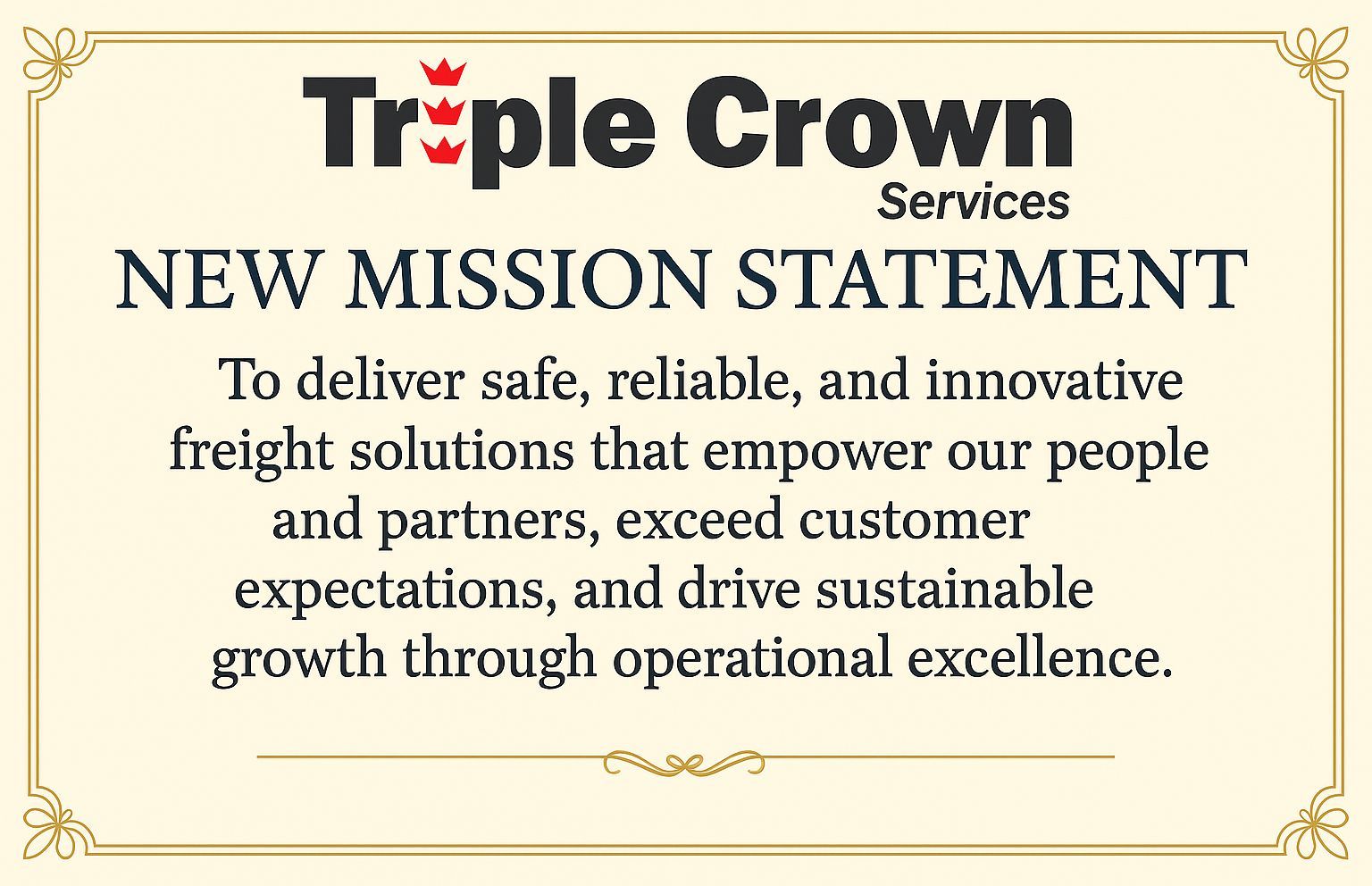 Triple Crown Services mission statement on beige background with gold border and black text