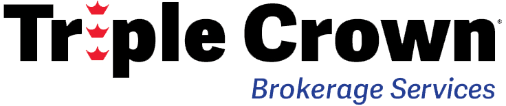 Triple Crown Brokerage Services logo in black and blue with red crown accents