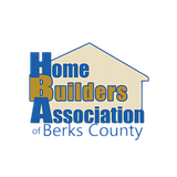 Logo for the Home Builders Association of Berks County, featuring blue and gold text inside a simple house outline.
