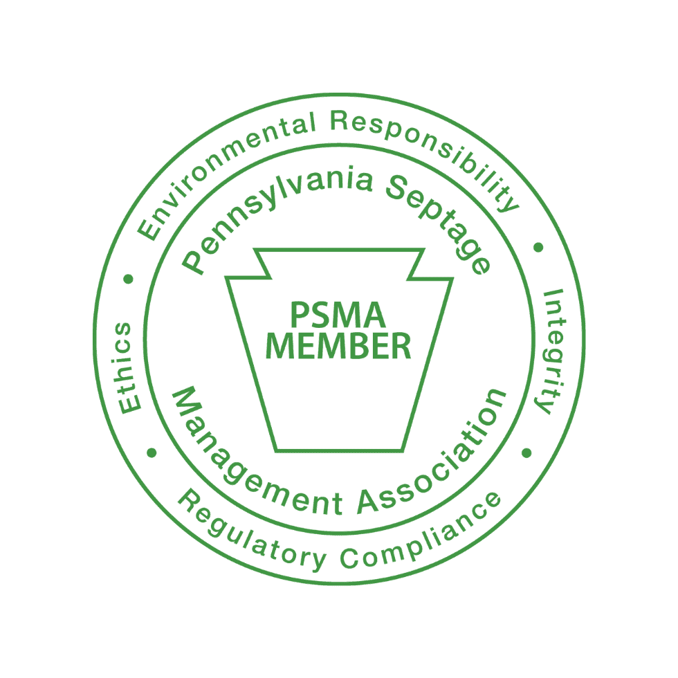A circular green logo for the Pennsylvania Septage Management Association (PSMA) with a keystone icon in the center.
