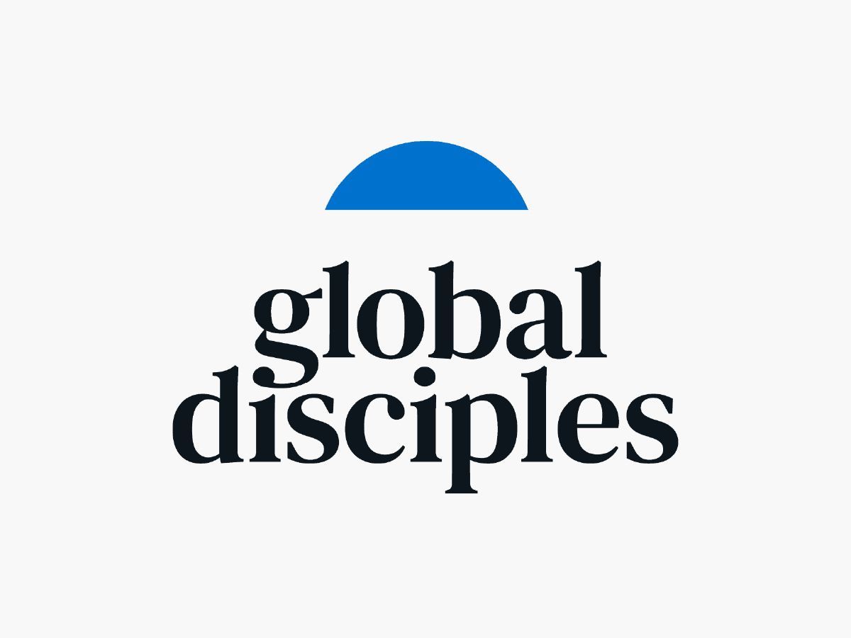 Global Disciples logo with black text and a blue semicircle above it