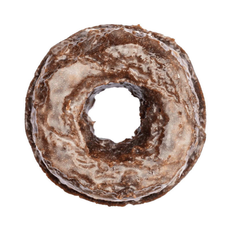 A chocolate glazed donut with a hole in the middle