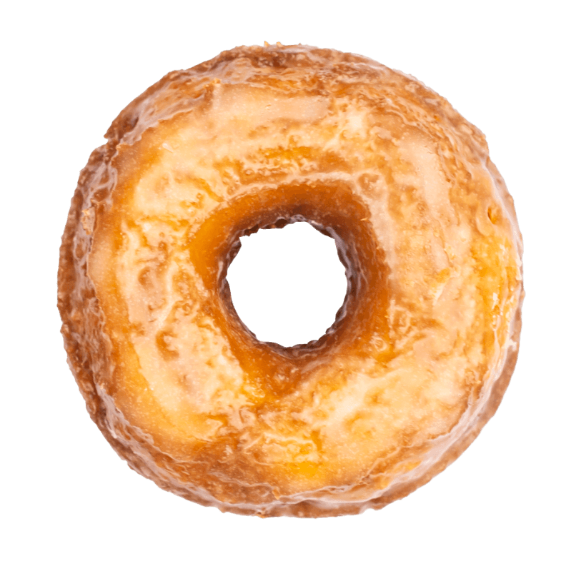 A glazed donut with a hole in the middle on a white background