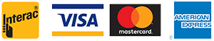 The logos for visa mastercard and american express are shown
