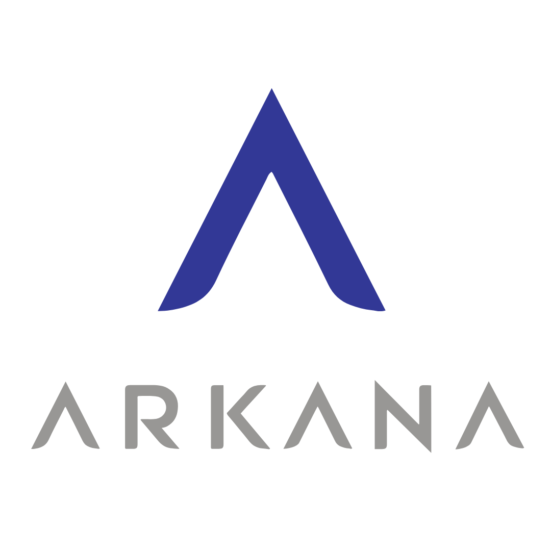 ARKANA logo with a blue stylized A above gray wordmark on a white background