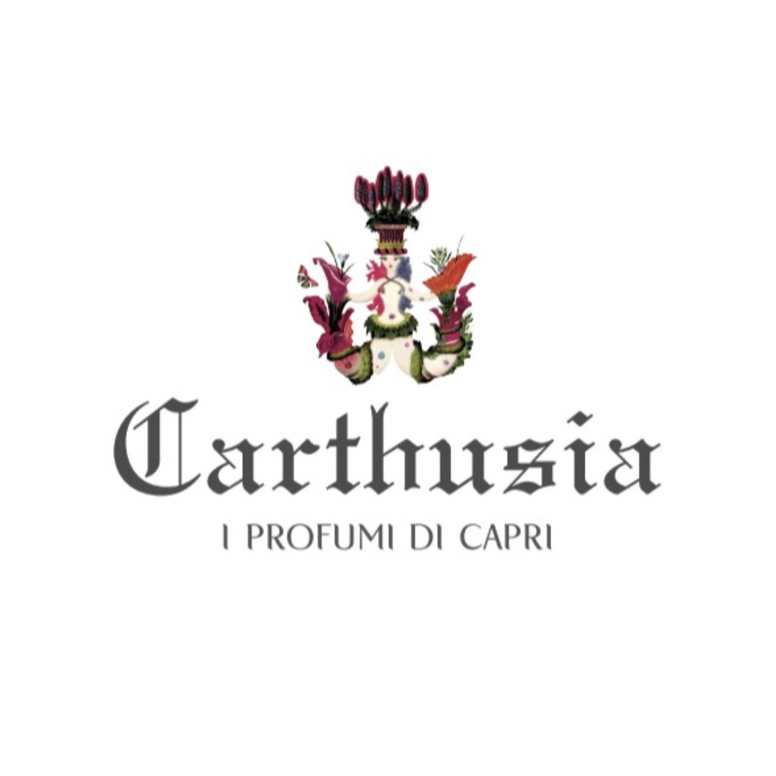 Carthusia perfume logo with ornate floral crest and “I Profumi di Capri” text