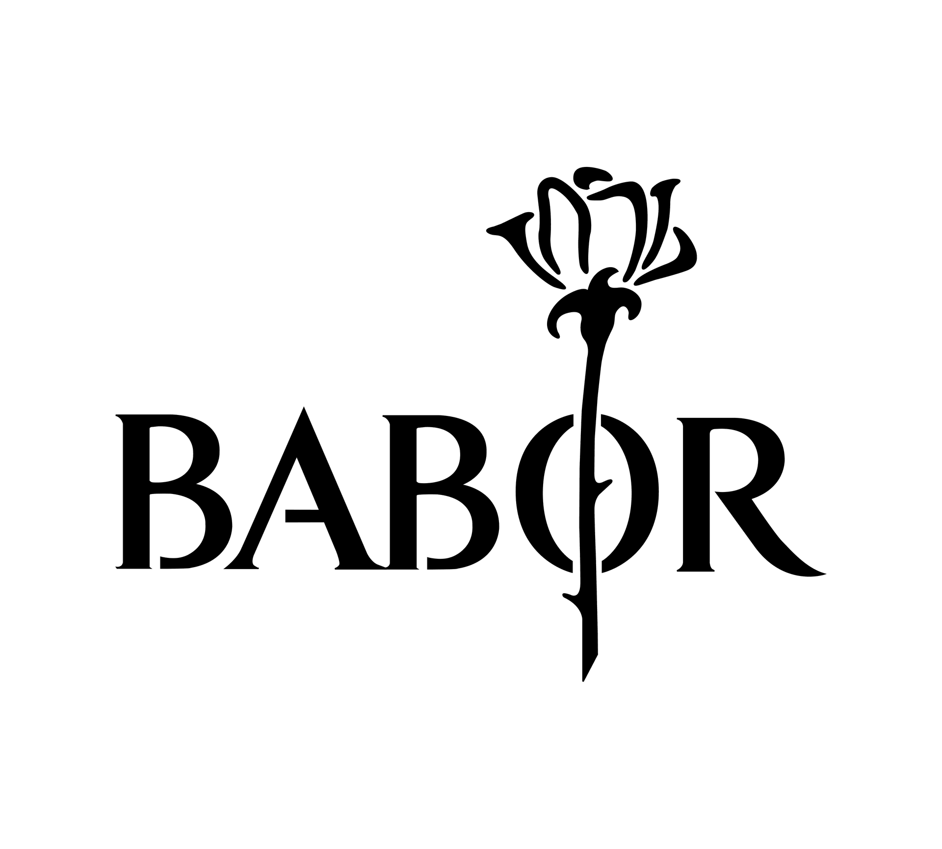 BABOR logo with black stylized flower above the brand name on a white background
