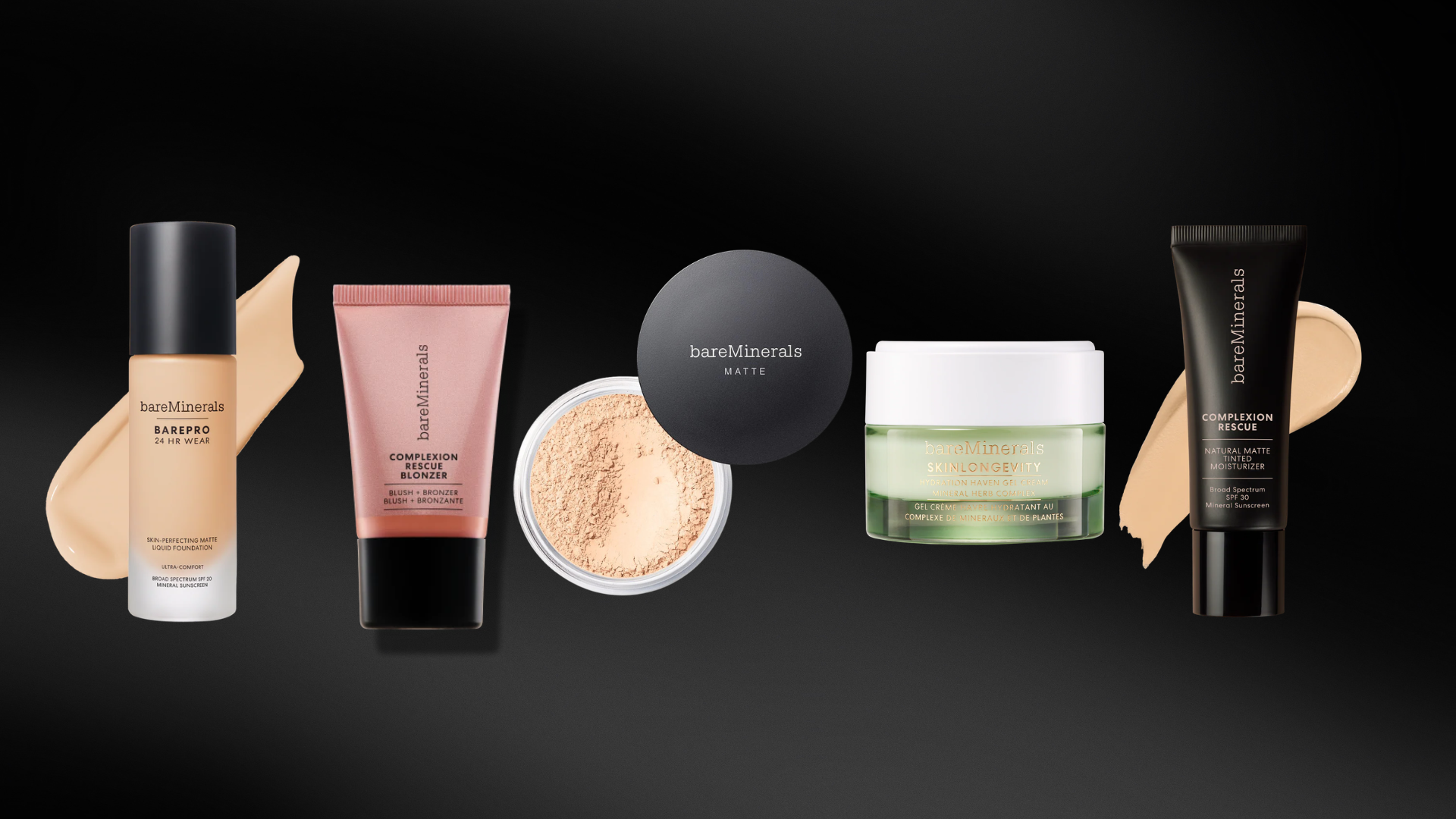 Assorted skincare and makeup products on a dark background