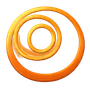 Three overlapping orange rings on a white background